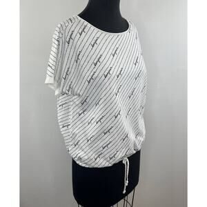 Anthropologie Maeve White Bonjour Graphic Tee Paris French Stripe Elastic Hem XS